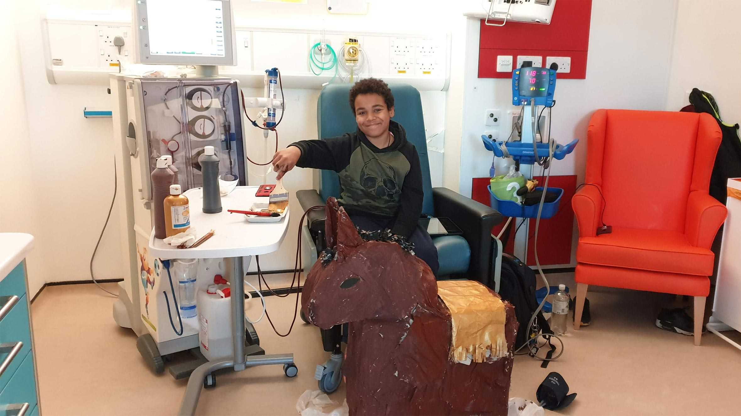 Lukasz, undergoing dialysis in hospital.