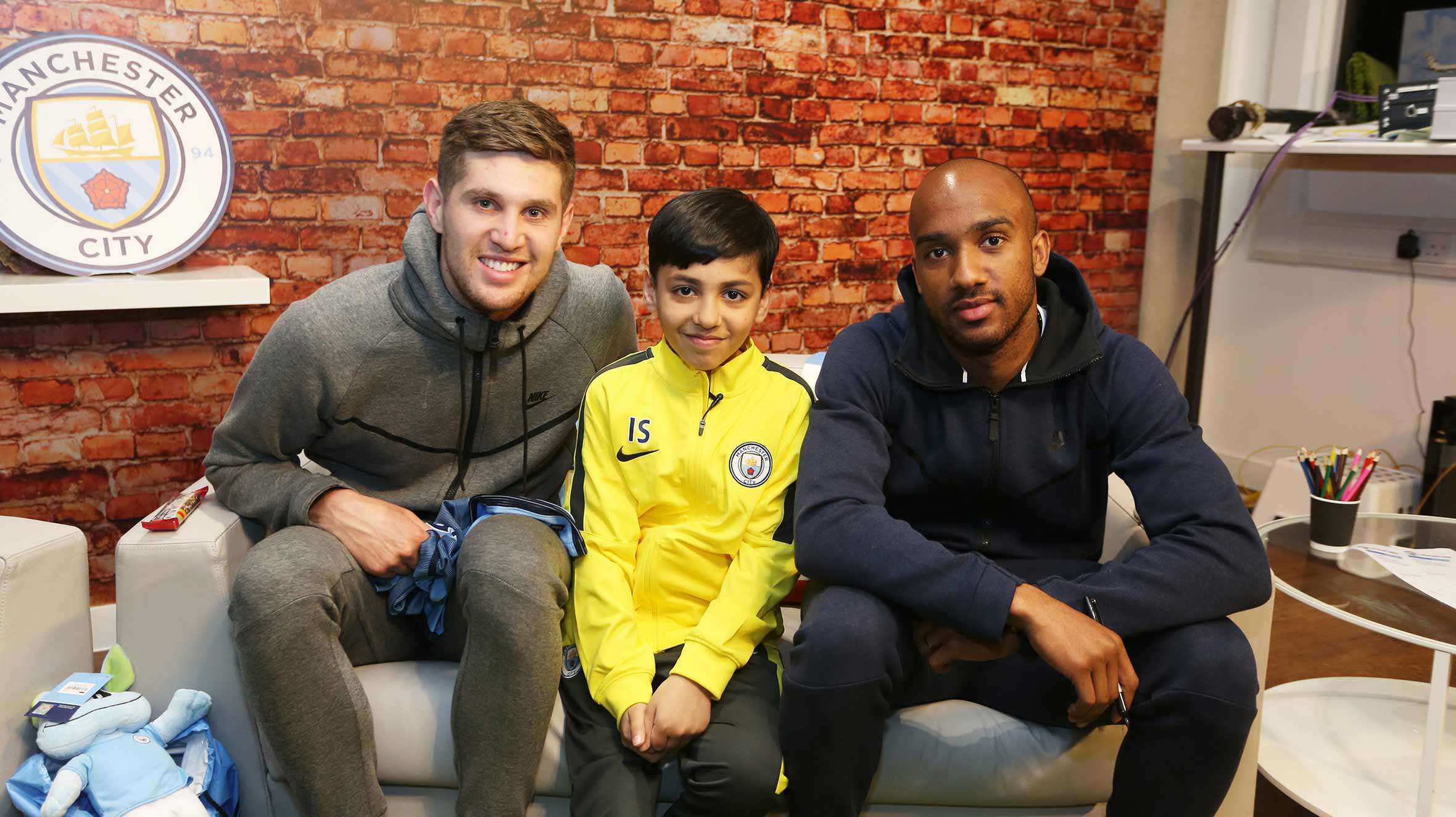 Idris meeting Man City players, John Stones and Fabian Delph