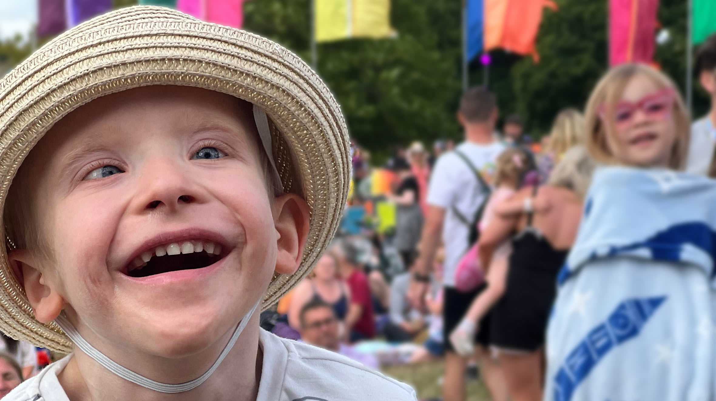 Wish child, Lennon with a huge smile during his wish to go to Camp Bestival.