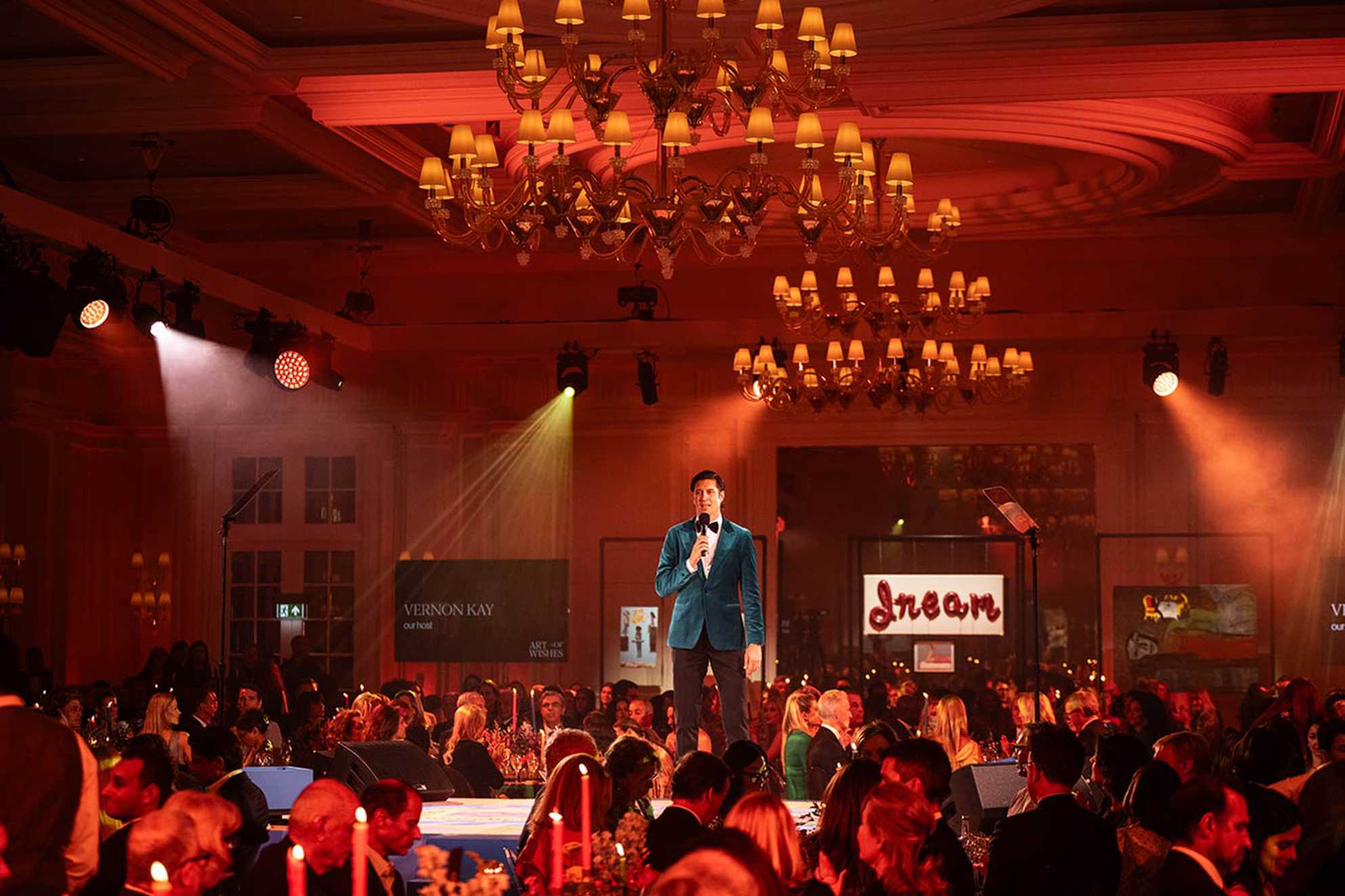 Vernon Kay on stage hosting the Art of Wishes Gala 2023.
