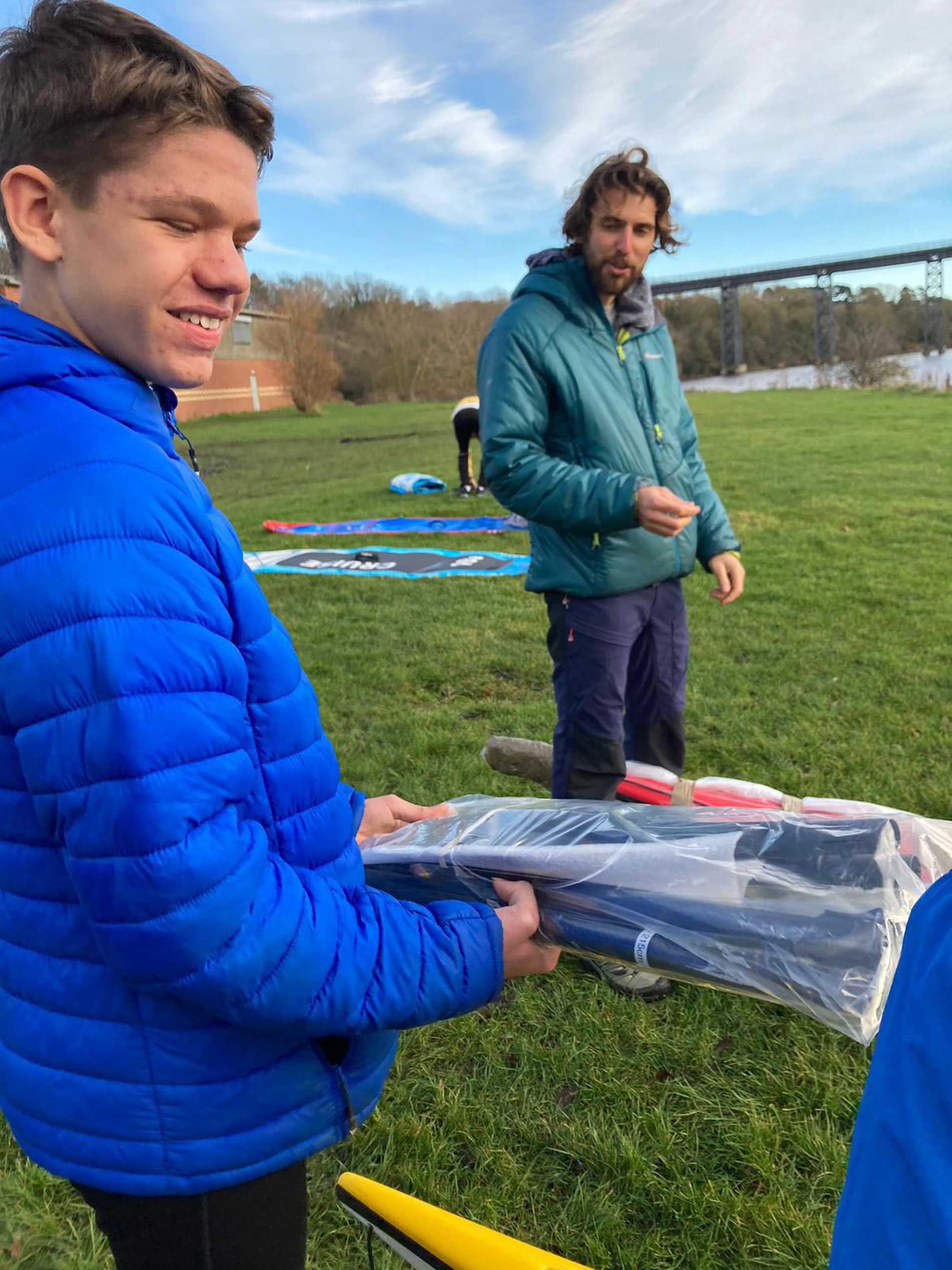 Sam with Stu, who helped build his sea kayak.