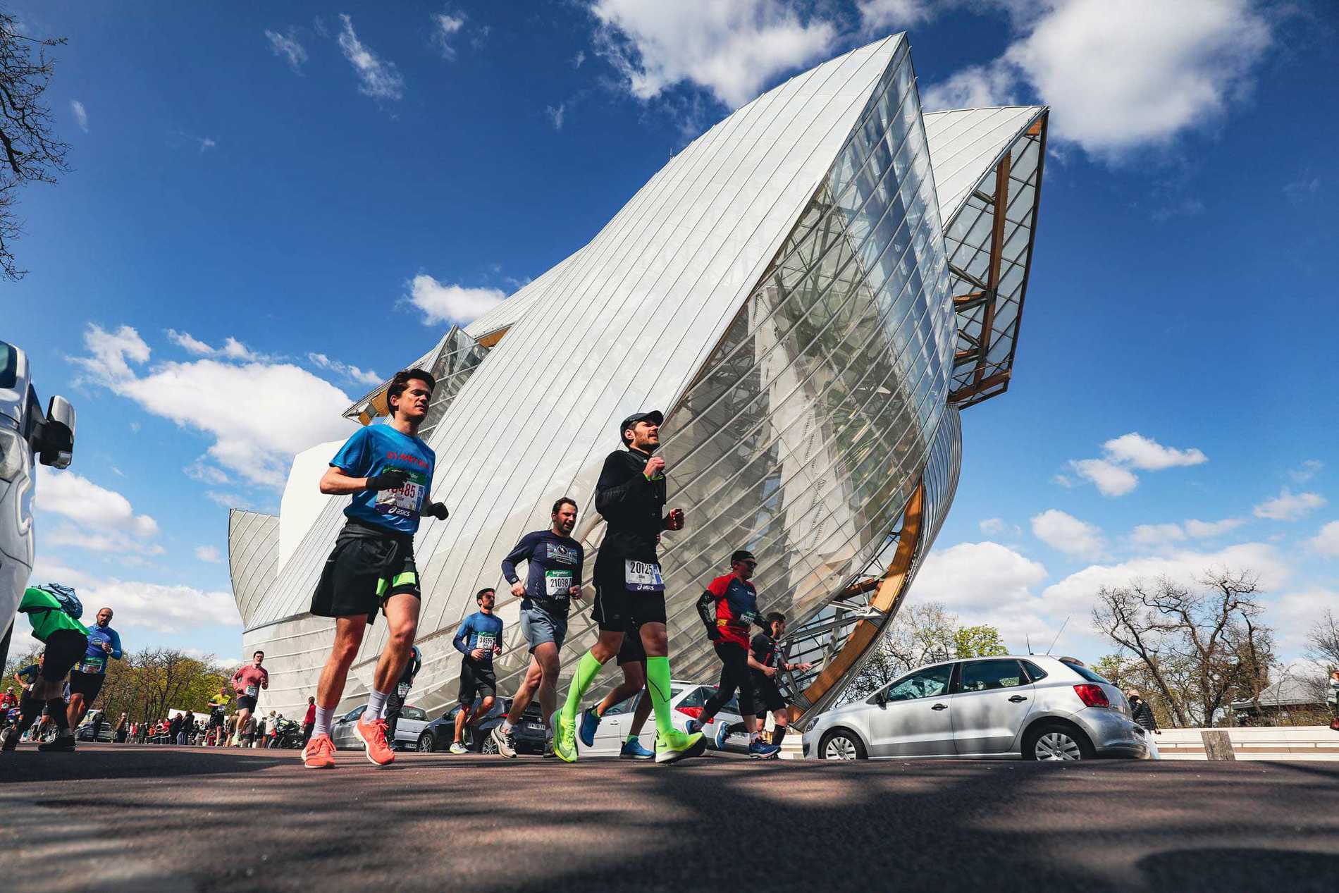 Runners passing one of Paris' iconic landmarks during the Paris Marathon.