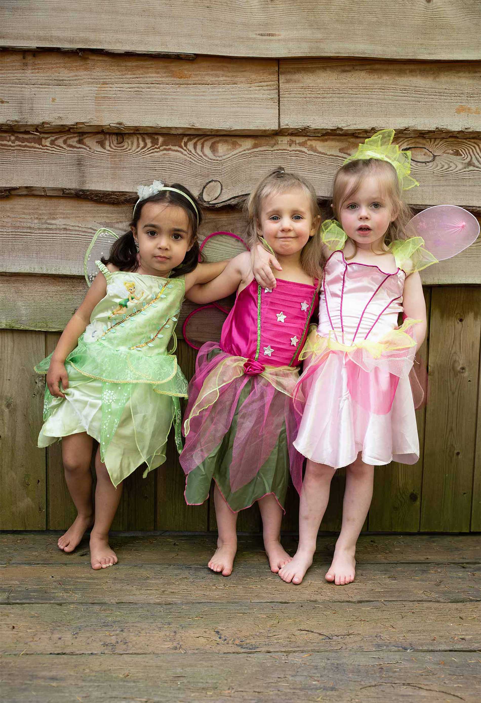 Elsie and her cousins standing outside the treehouse in their fairy costumes