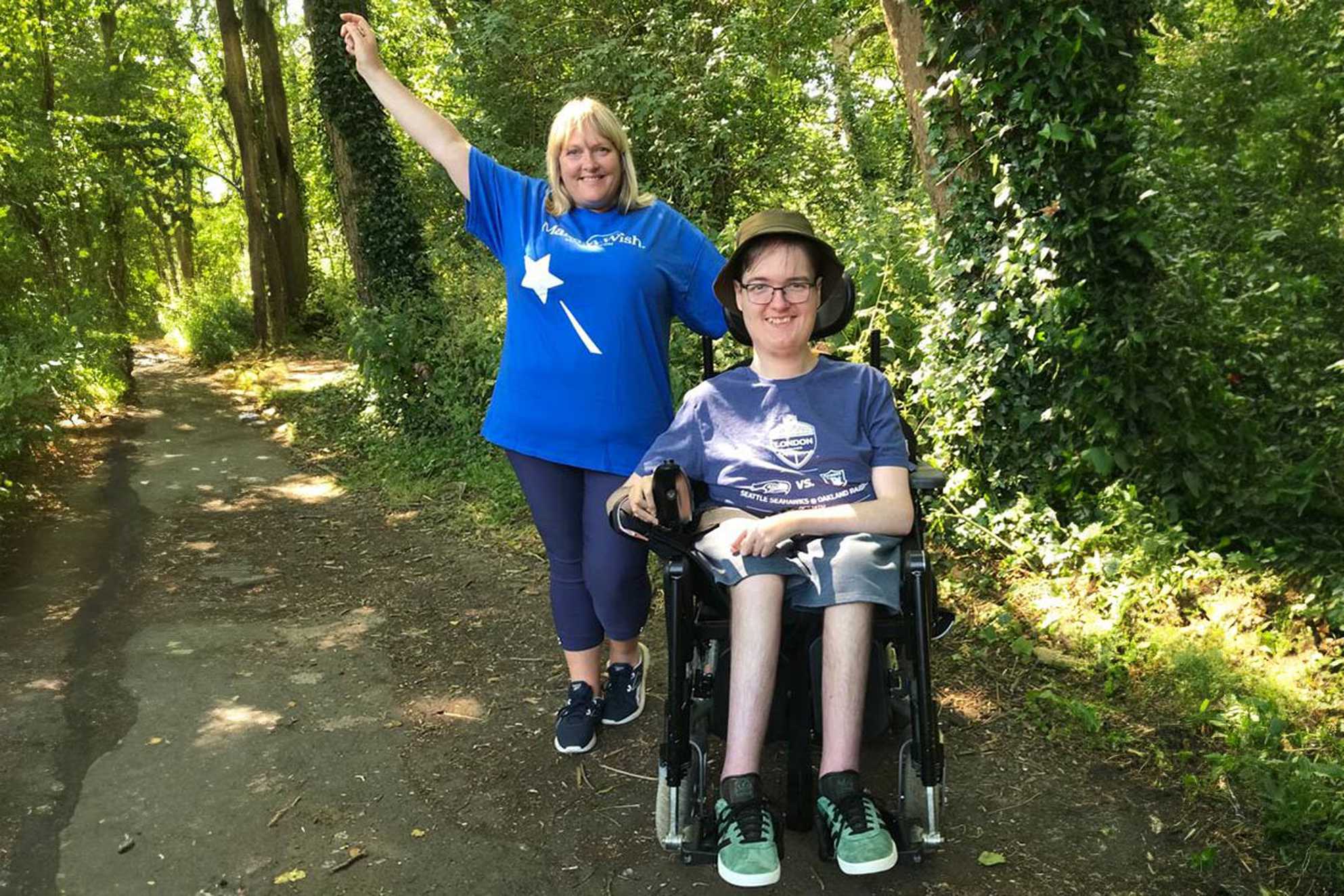 Jacob, now 19, and mum Kim taking part in a sponsored walk in support of Make-A-Wish.