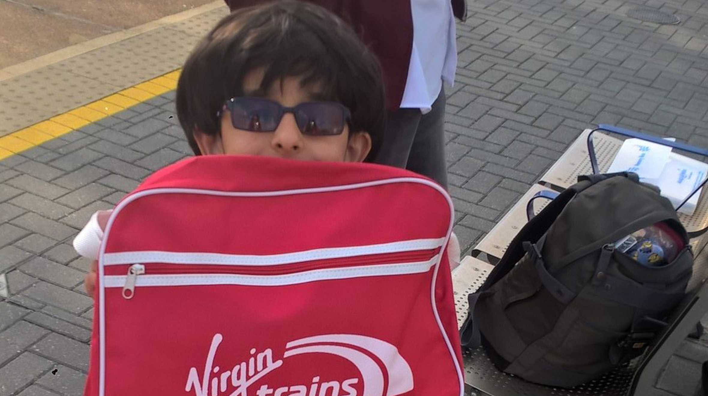 Arjun with his Virgin trains bag