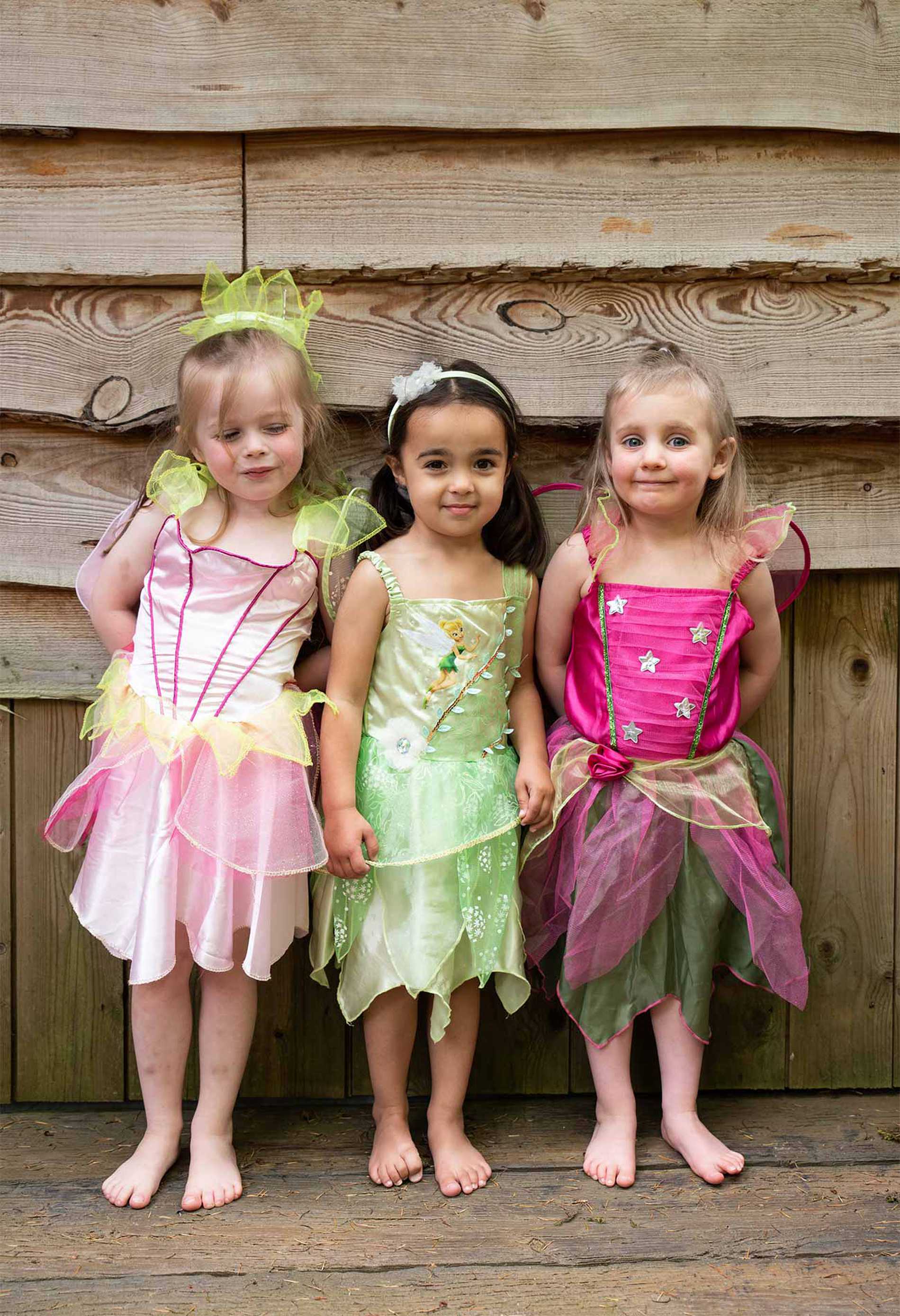 Elsie and her cousins standing outside the treehouse in their fairy costumes