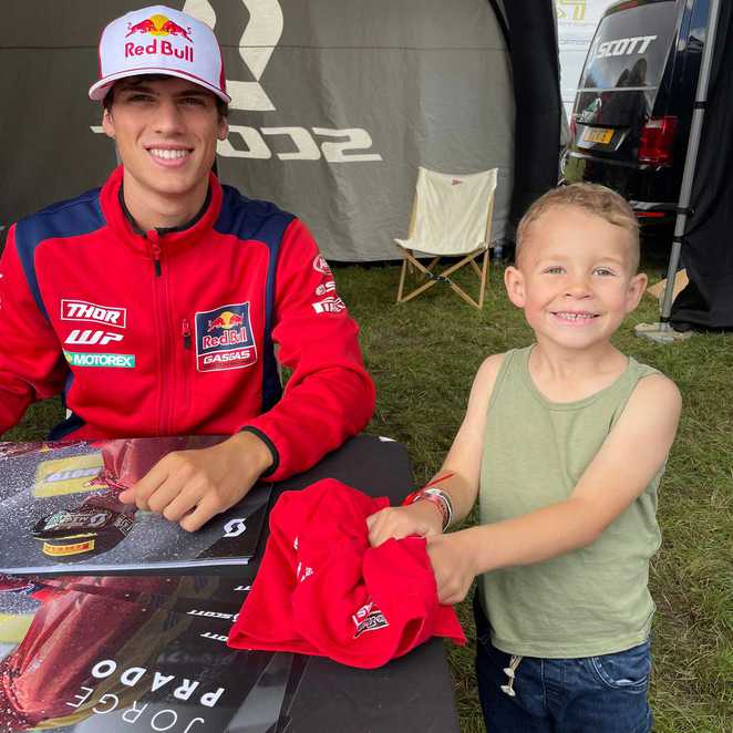 George meeting one of his Motocross heroes, Jorge Prado.