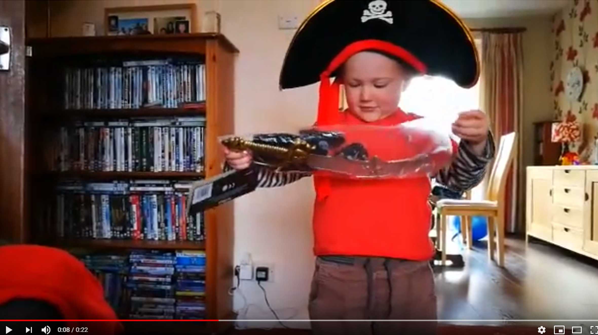 Sebbie getting his goodies from the BBC