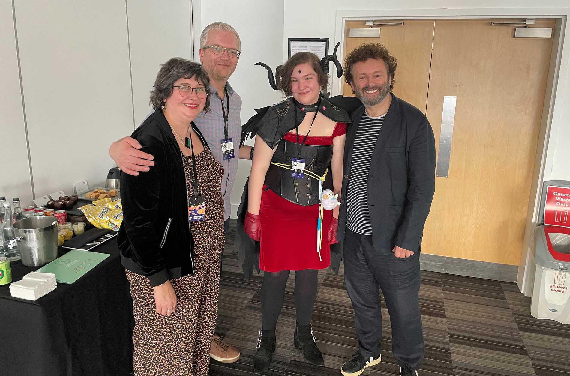 Elsie and her family with actor Michael Sheen, star of one of her favourite shows, Good Omens
