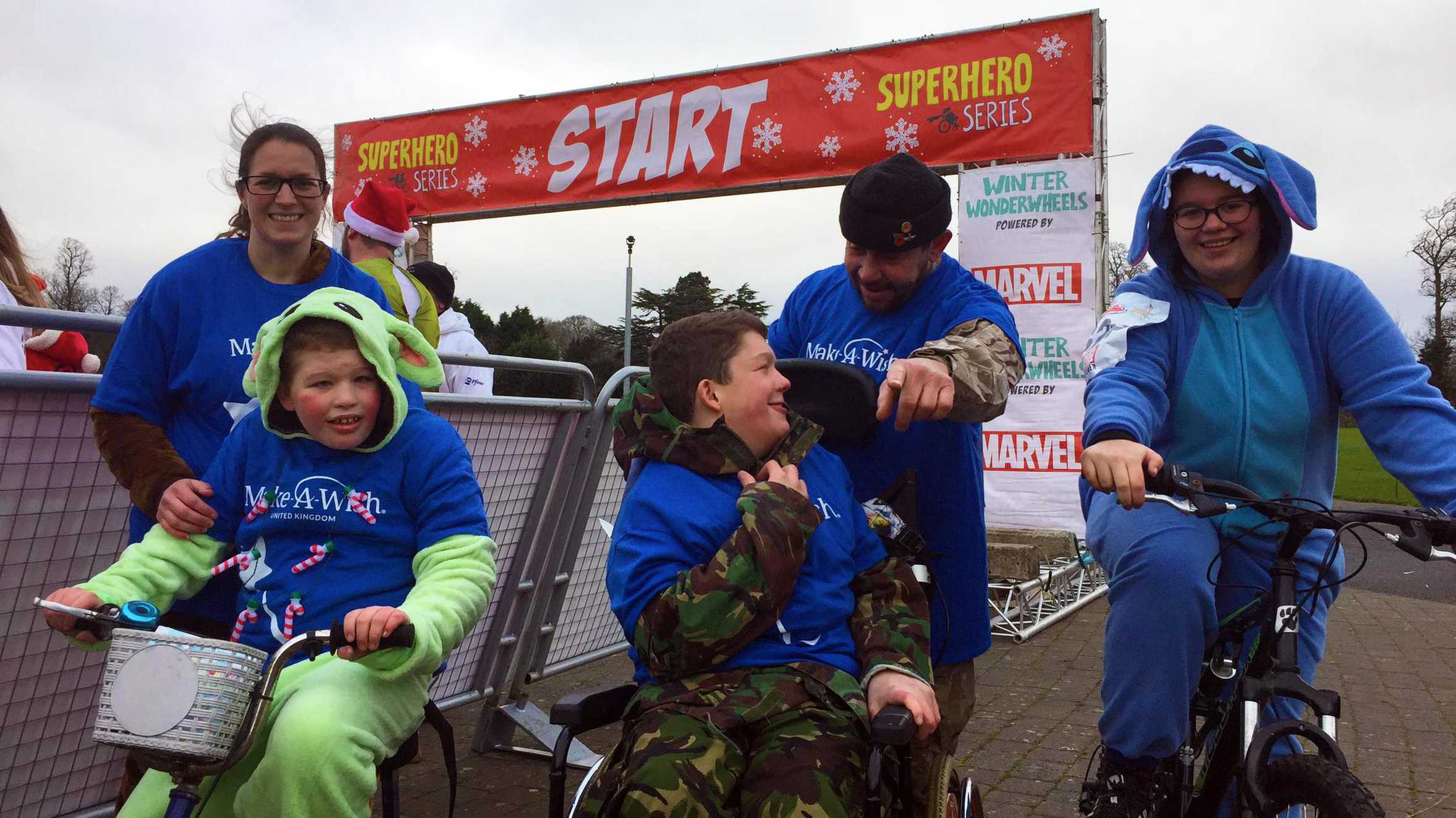 Wish child, Dylan and his family taking part in the 2021 Superhero Tri challenge event.