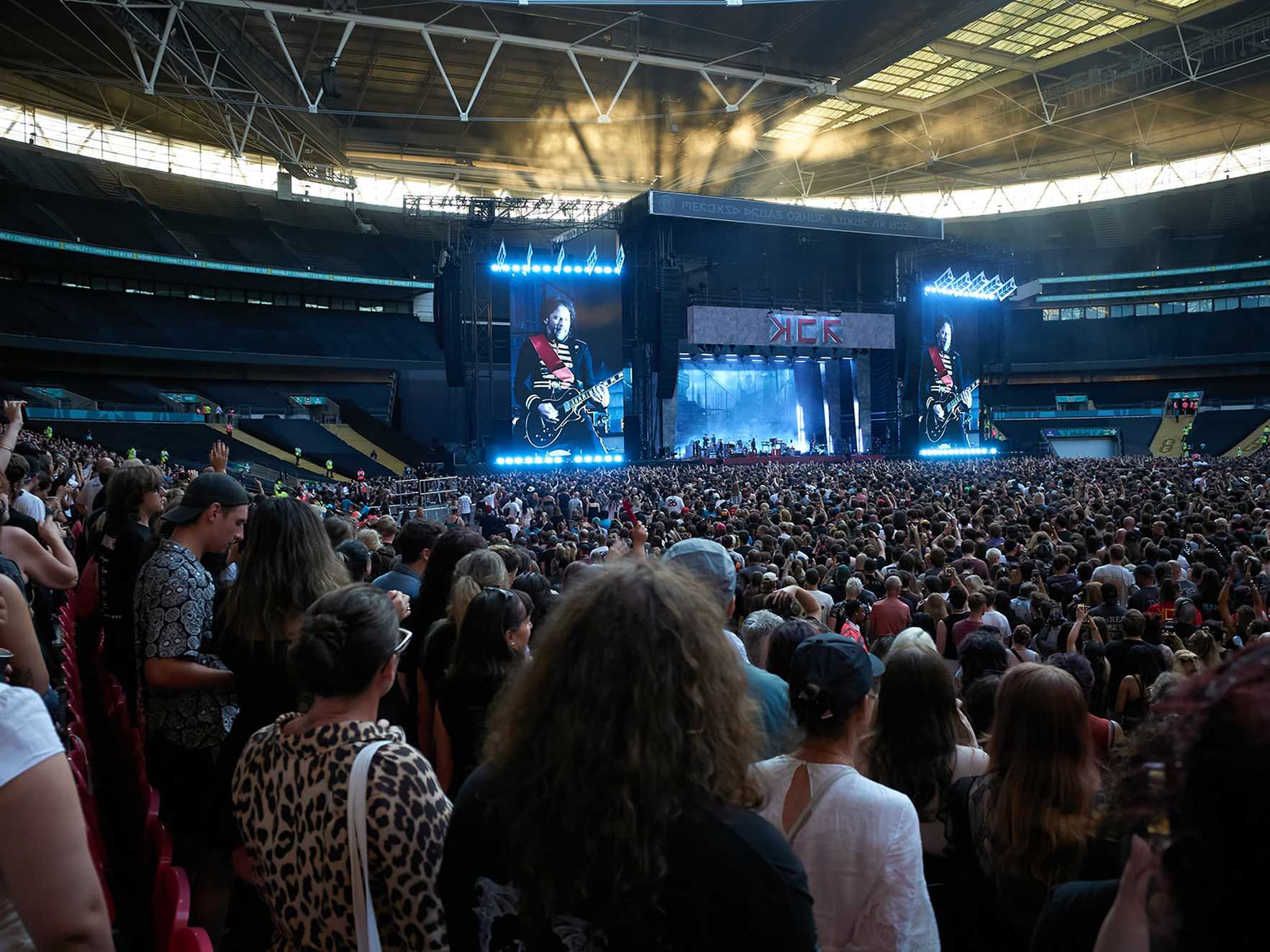 A view of the crowd and stage at Wembley Stadium for the My Chemical Romance concert
