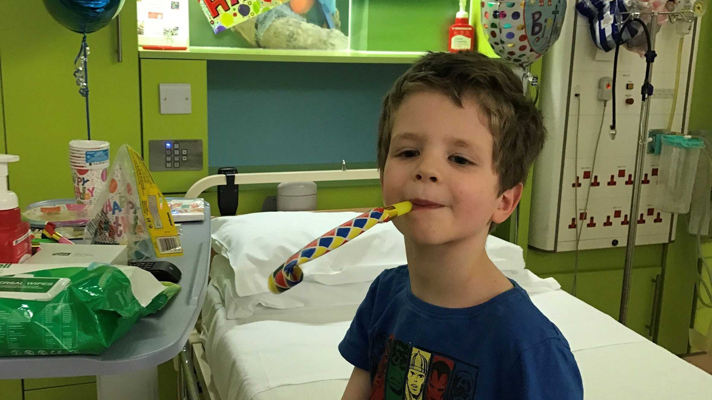 Wish child, Alex celebrating his birthday while receiving treatment in hospital.