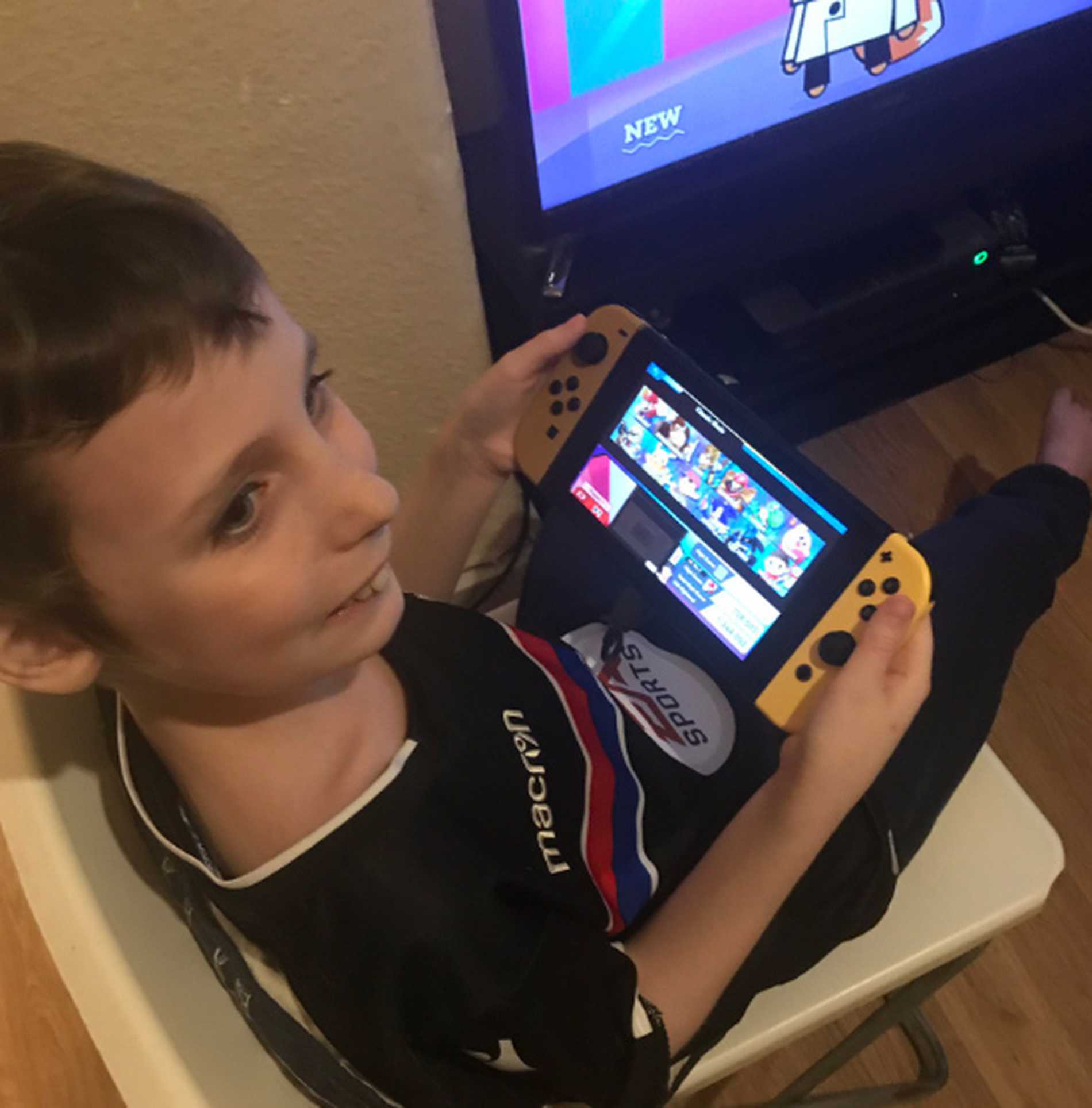 Charlie playing with his new Nintendo Switch