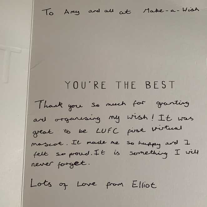 The thank you letter from Elliot to his Wishgranter, Amy.