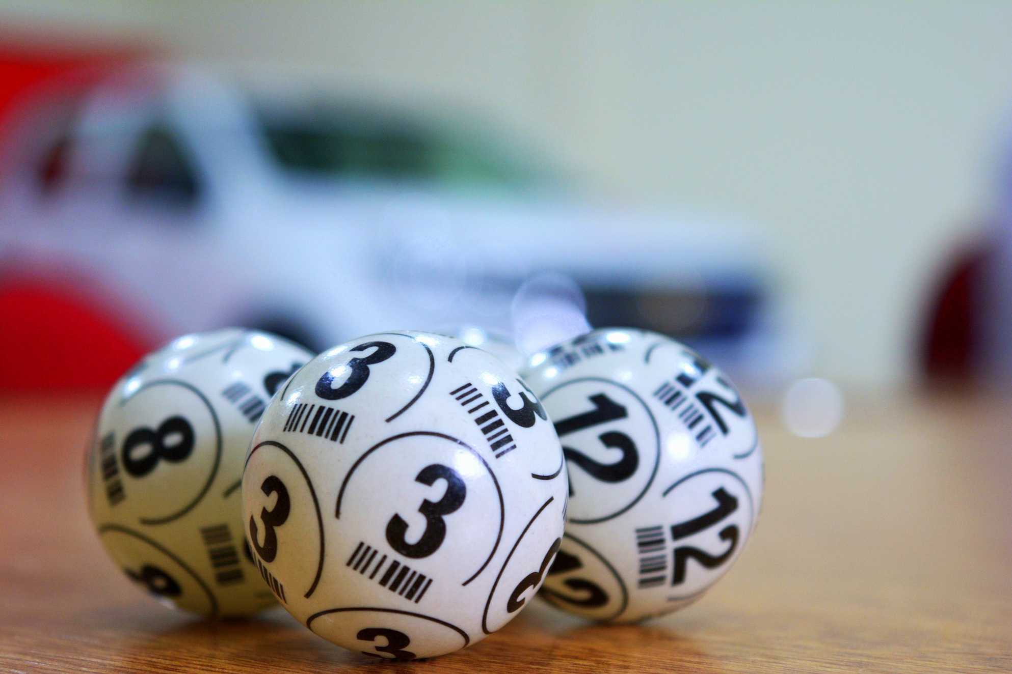 Several lottery balls on a table