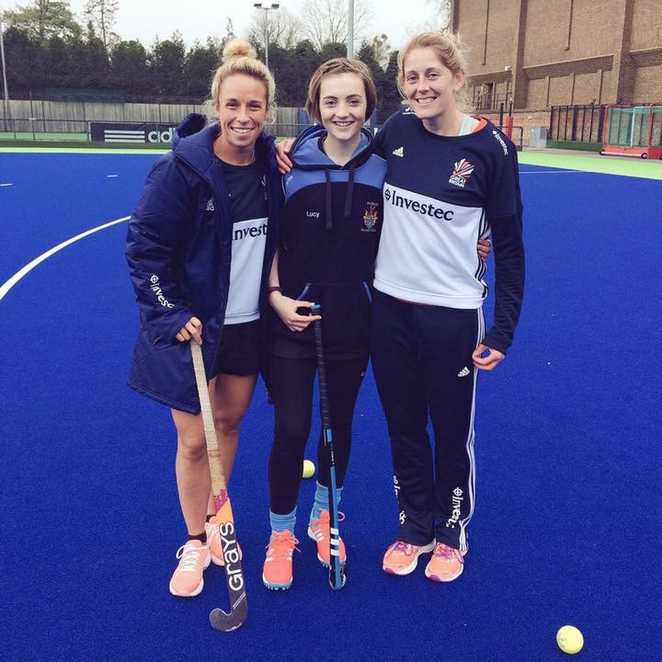 Lucy training with GB hockey team member, Susannah Townsend.