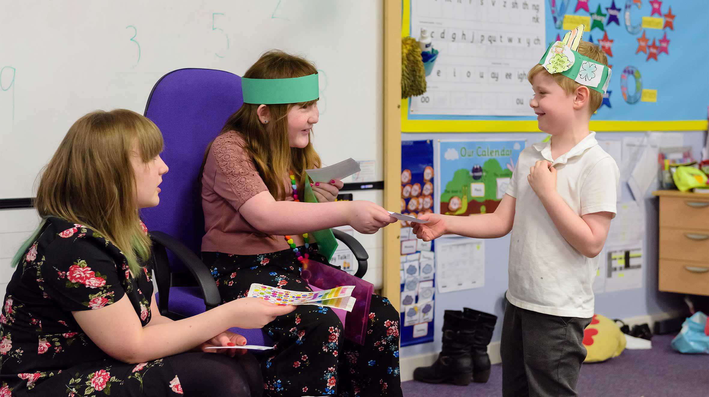 Leah with some school children