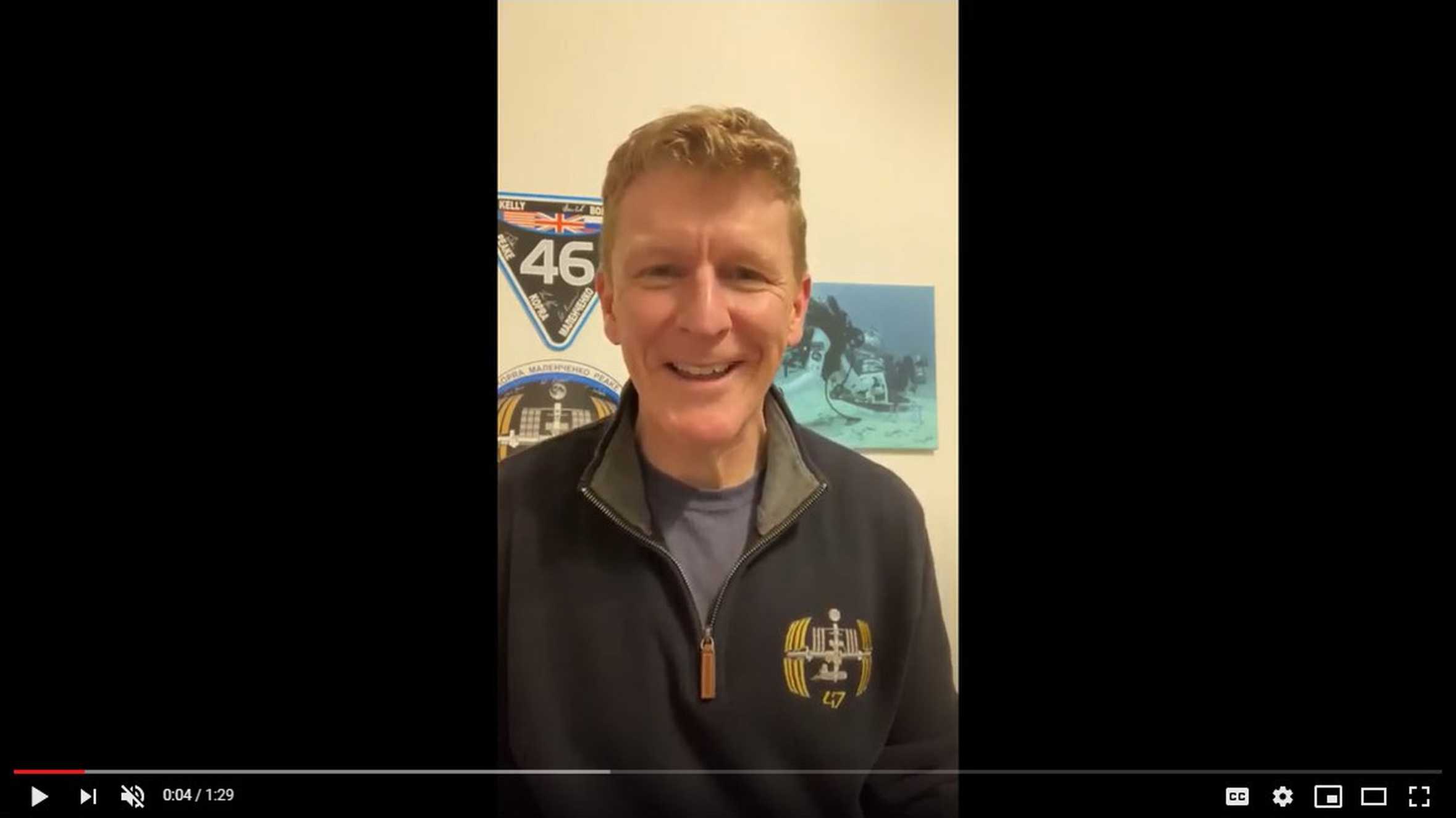 A still taken from Tim Peake's video message to Aiden.