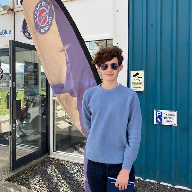 Marco standing outside the entrance to Biggin Hill, about to commence his wish.