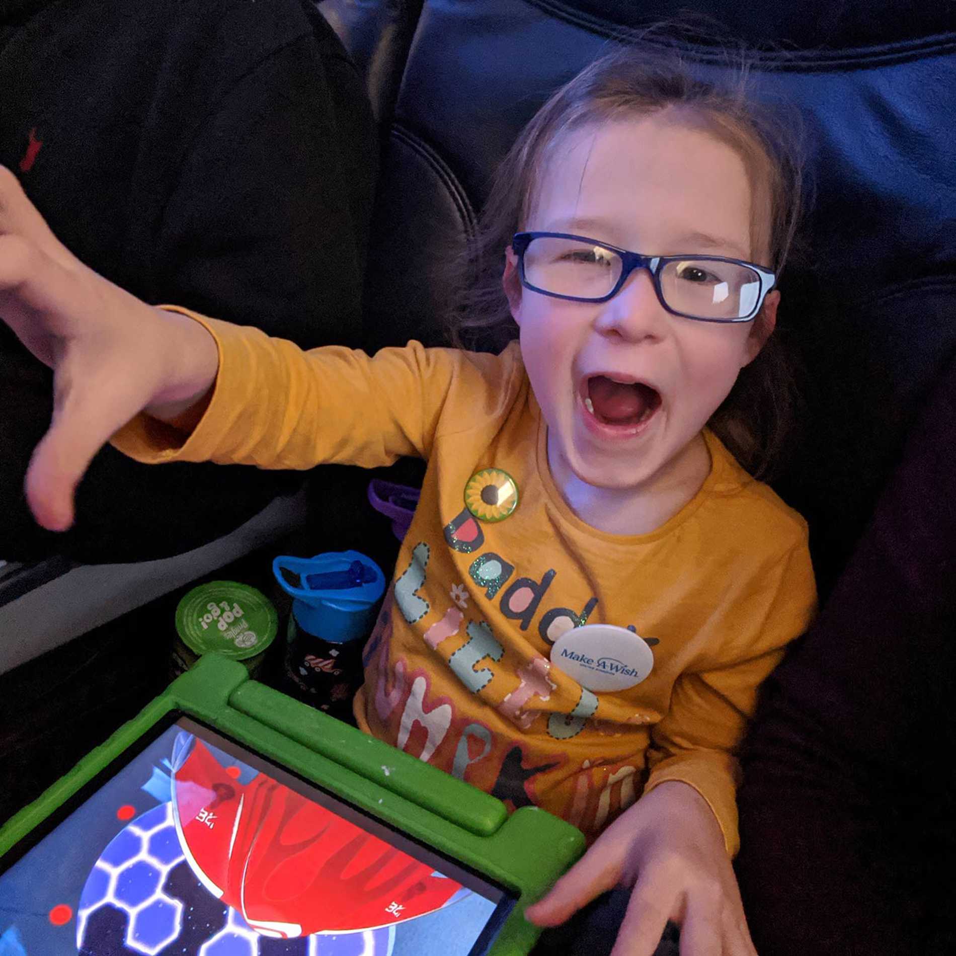 An excited Hope on the plane, en-route to Lanzarote.
