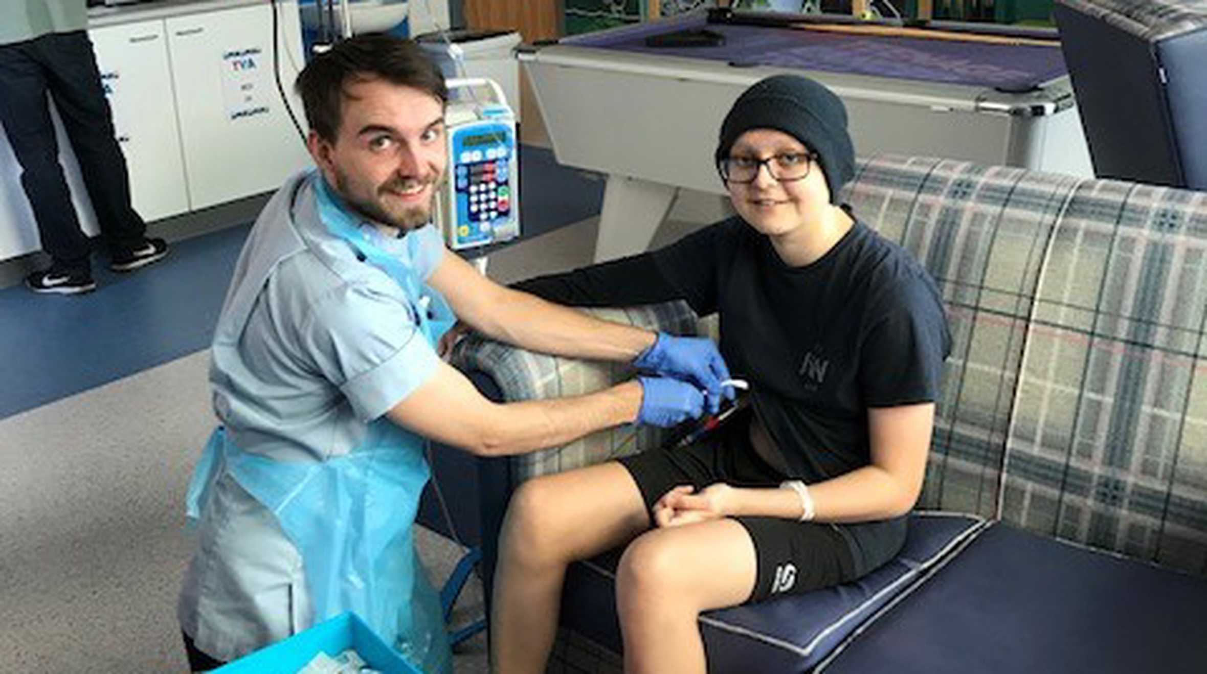 Jack with a nurse in hospital