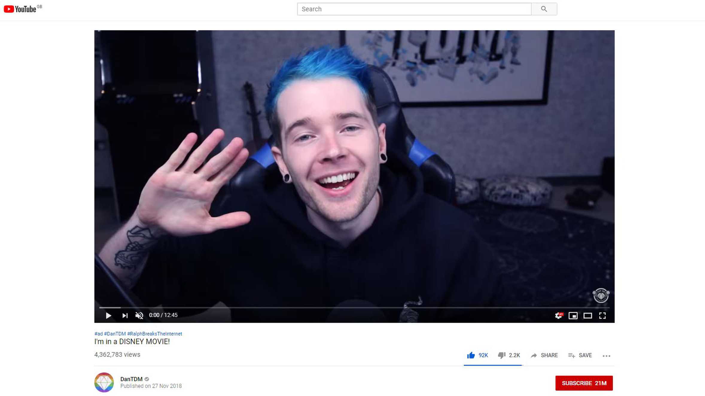 YouTube influencer DanTDM announcing his part in Ralph Breaks the Internet