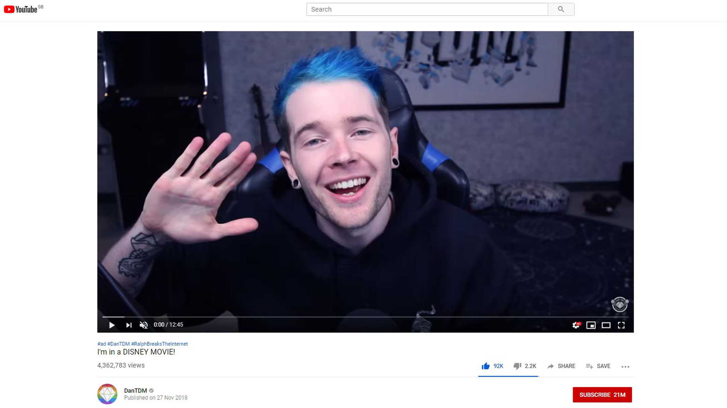YouTube influencer DanTDM announcing his part in Ralph Breaks the Internet