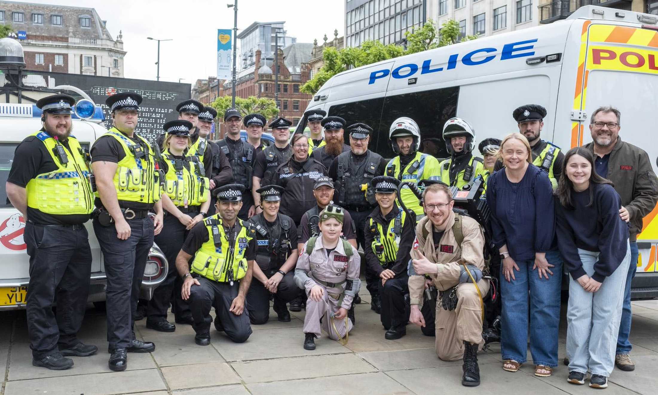 George and his family with West Yorkshire Police Officers who gave up their time to be a part of his wish.