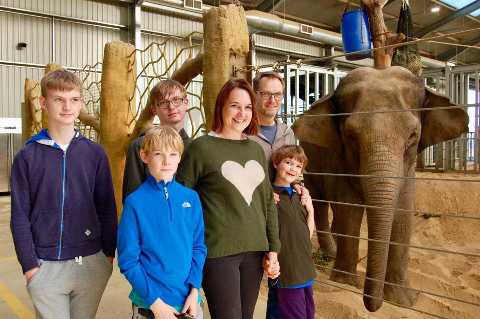 Florence and her family with an elephant