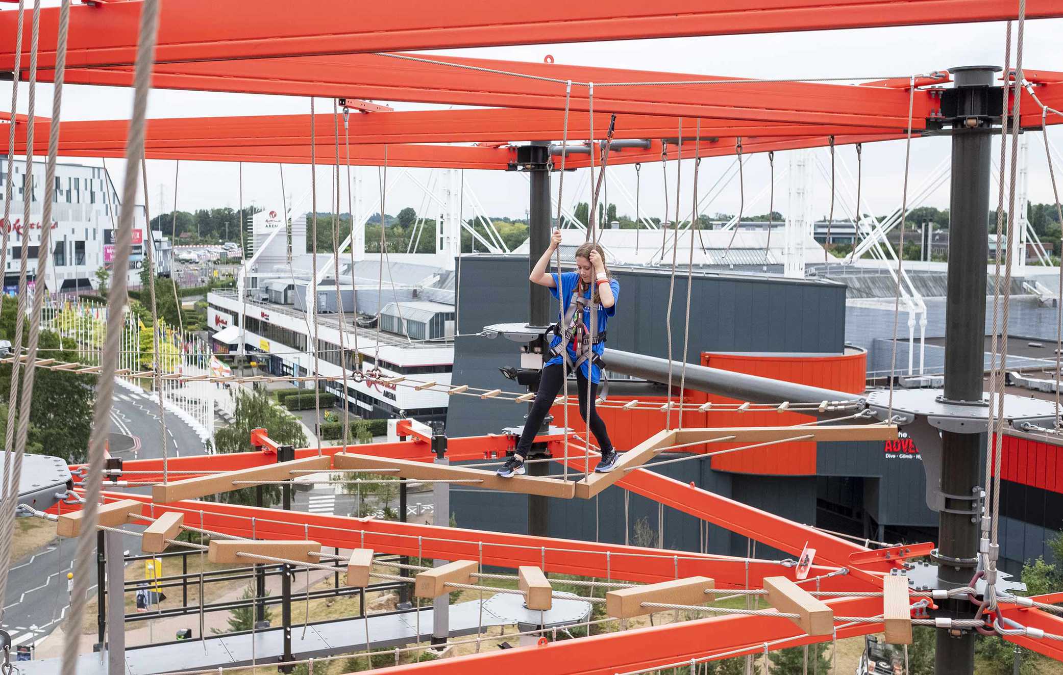 A former wish child tackling the aerial assault course at Bear Grylls Adventure Park.