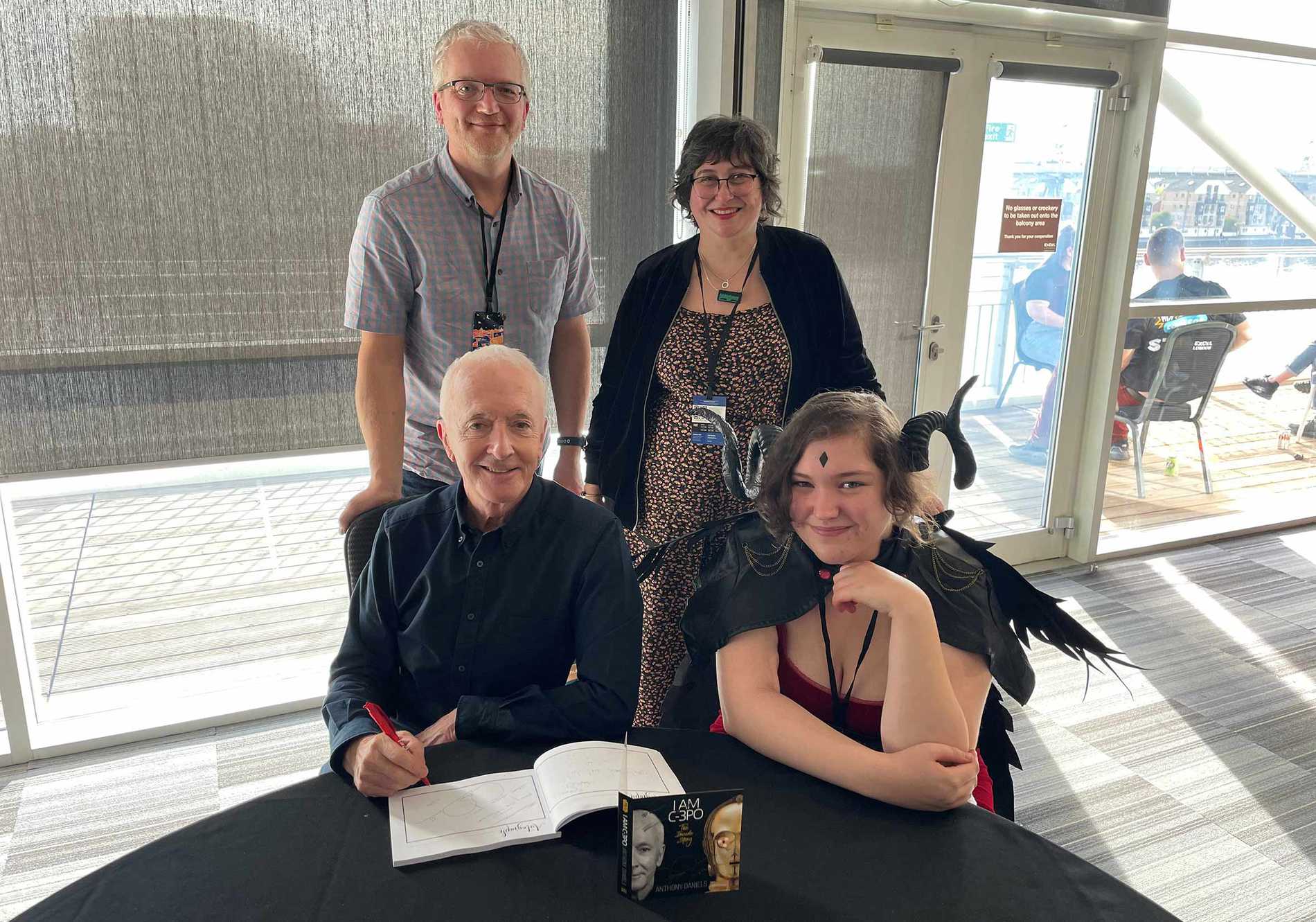 Elsie and her family with actor, Anthony Daniels, who played C-3PO in the Star Wars movies
