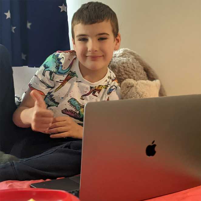 Ollie trying out his new MacBook Pro.