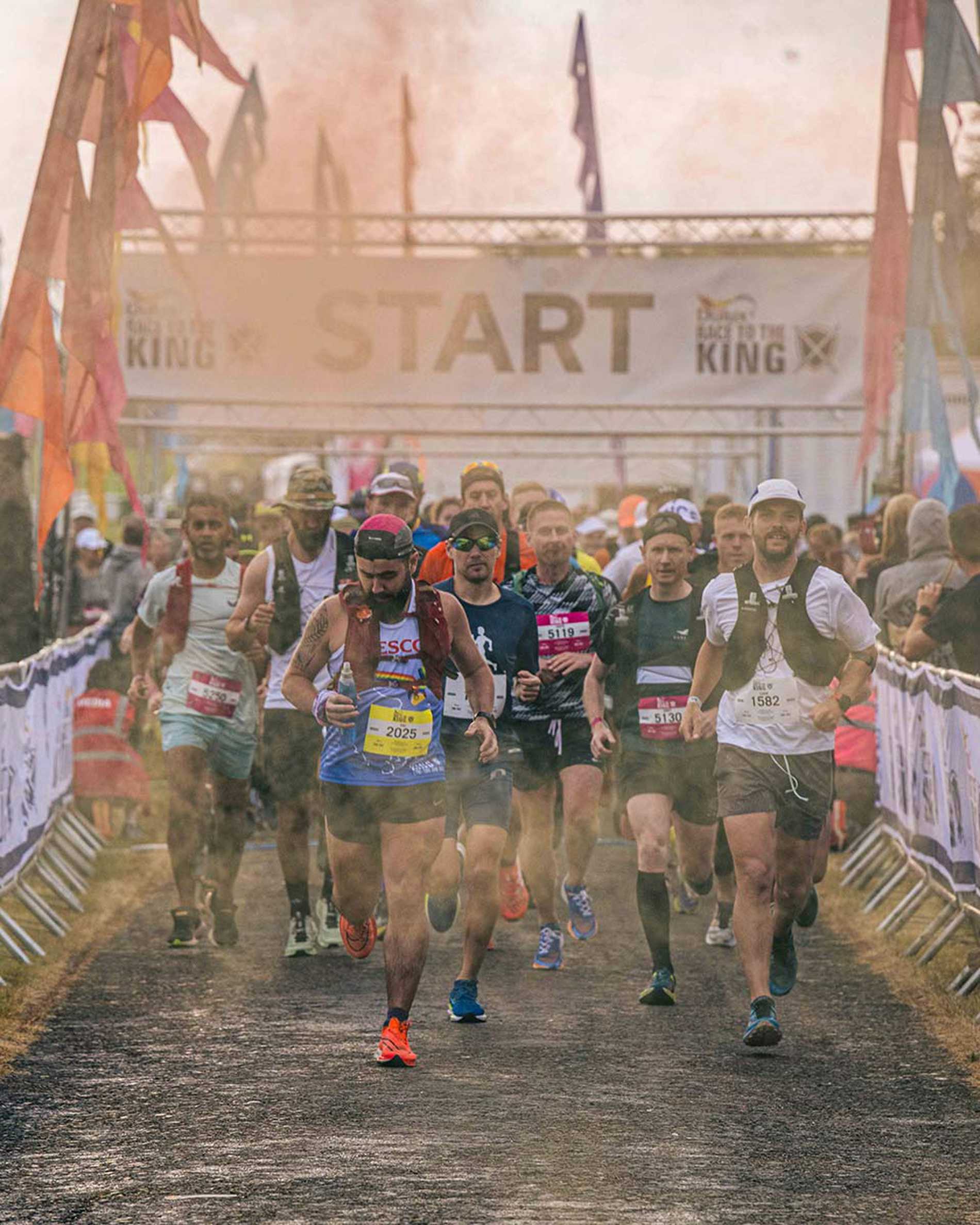 A group of runners setting off from the start line as they embark on the Race to the King challenge.