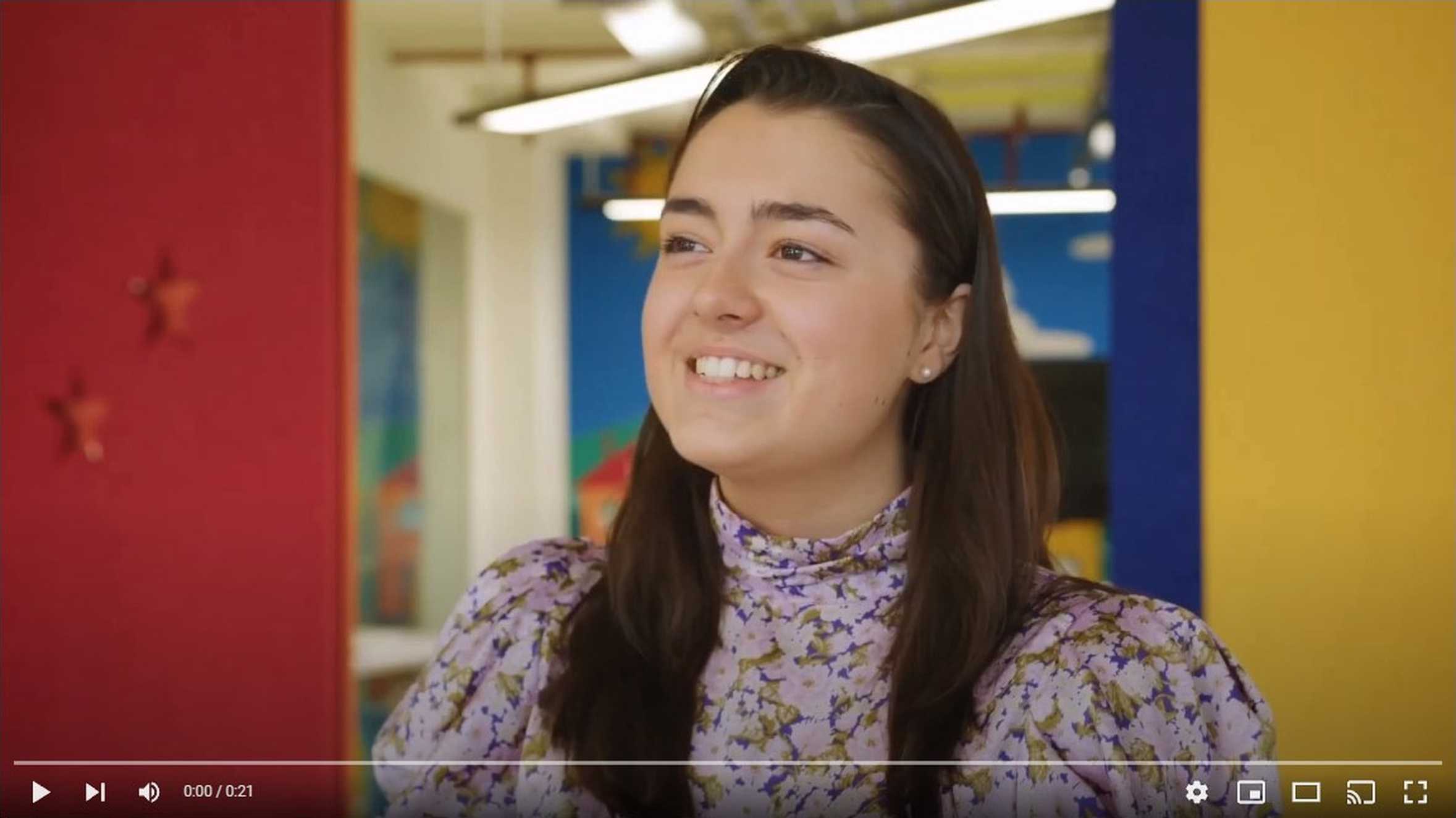 A still taken from an interview with STARboard member, Sara, conducted in the playground at Make-A-Wish UK's Reading hub.