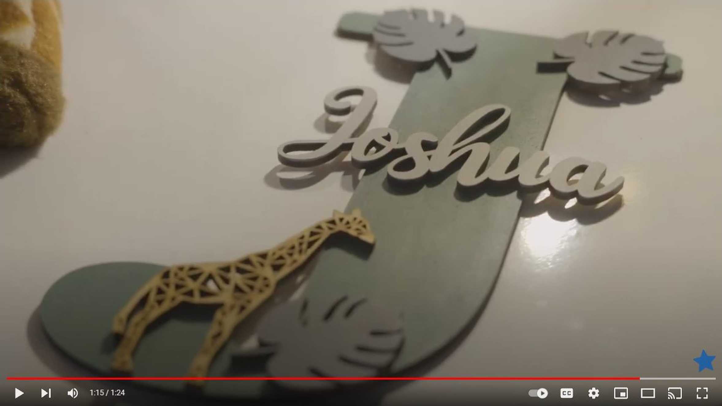 A still taken from the video of Joshua's wish, showing his carved nameplate on his bedroom door.